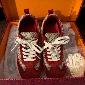 Tory Burch T Monogram Good Luck Trainer Sneaker | Hazel/Tory Red | Size 8.5